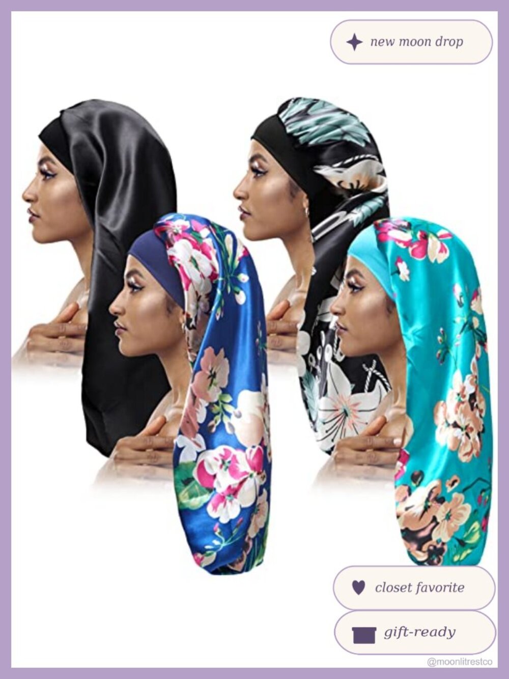 Long Satin Sleep Cap Bonnet for Braids Locs Curly Hair Women